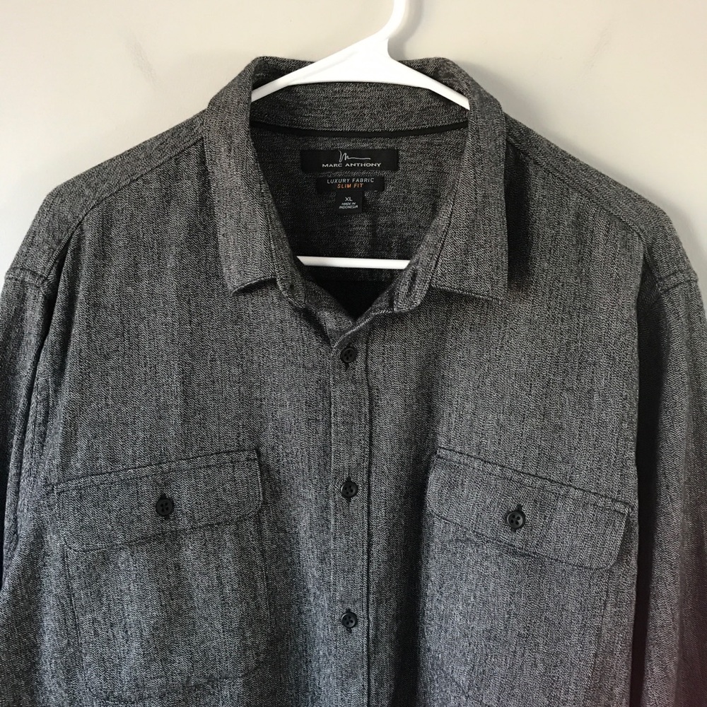 Marc Anthony slim grey button down casual shirt - Picture 3 of 7